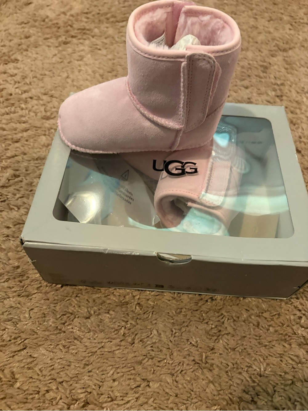UGG Kids Light Pink Velcro Strap Boot